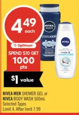 Shoppers Drug Mart NIVEA MEN SHOWER GEL or NIVEA BODY WASH offer