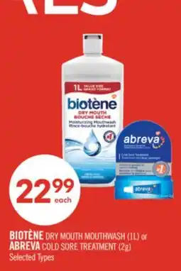 Shoppers Drug Mart BIOTÈNE DRY MOUTH MOUTHWASH (1L) or ABREVA COLD SORE TREATMENT (2g) offer
