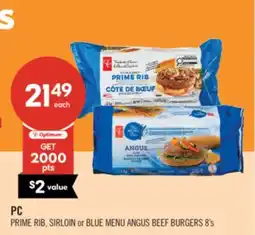 Shoppers Drug Mart PC PRIME RIB, SIRLOIN or BLUE MENU ANGUS BEEF BURGERS offer