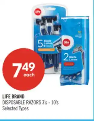 Shoppers Drug Mart LIFE BRAND DISPOSABLE RAZORS offer