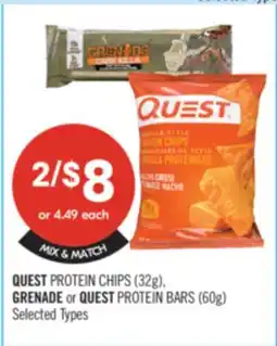 Shoppers Drug Mart QUEST PROTEIN CHIPS (32g), GRENADE or QUEST PROTEIN BARS (60g) offer