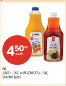 Shoppers Drug Mart PC JUICE (1.36L) or BEVERAGES (1.54L) offer