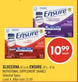 Shoppers Drug Mart GLUCERNA (6's) or ENSURE (4's - 6's) NUTRITIONAL SUPPLEMENT SHAKES offer