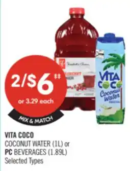 Shoppers Drug Mart VITA COCO COCONUT WATER (1 L) PC BEVERAGES (1.89L) offer