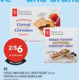 Shoppers Drug Mart PC CEREAL SNACK BAR (8's), GREEK YOGURT (5's) or PROTEIN (4's) COATED GRANOLA BAR offer