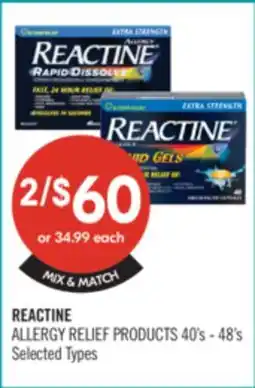 Shoppers Drug Mart REACTINE ALLERGY RELIEF PRODUCTS 40's - 48's offer