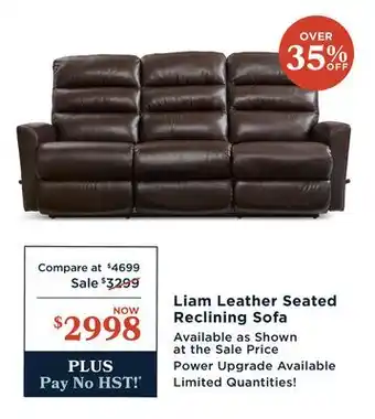 La Z Boy Liam Leather Seated Reclining Sofa offer