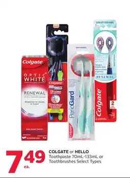 Rexall COLGATE or HELLO Toothpaste 70mL-133mL or Toothbrushes offer