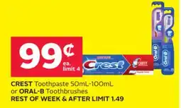 Rexall CREST Toothpaste 50mL-100mL or ORAL-B Toothbrushes offer