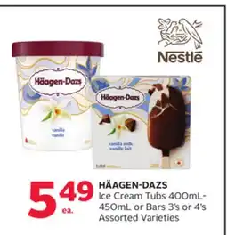 Rexall HÄAGEN-DAZS Ice Cream Tubs 400mL-450mL or Bars 3' s or 4' s offer