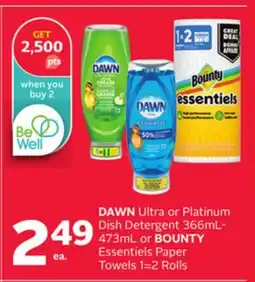 Rexall DAWN Ultra or Platinum Dish Detergent 366mL-473mL or BOUNTY Essentiels Paper Towels 1 = 2 Rolls offer