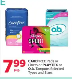 Rexall CAREFREE Pads or Liners or PLAYTEX or O. B. Tampons offer