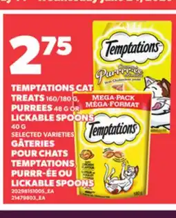 Independent City Market TEMPTATIONS CAT TREATS, 160/180 G PURREES, 484 G OR LICKABLE SPOONS, 40 G offer