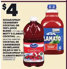 Independent City Market OCEAN SPRAY CRANBERRY 100% JUICE BLEND 1.77/1.89 L OR MOTT'S CLAMATO COCKTAIL 1 offer