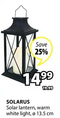 JYSK SOLARUS Solar lantern, warm white light offer