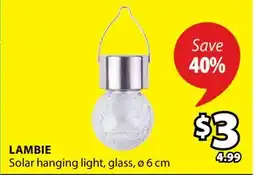 JYSK LAMBIE Solar hanging light offer