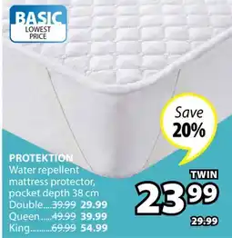 JYSK PROTEKTION Water repellent mattress protector pocket depth offer