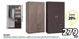 JYSK RAUMA Wardrobe, 2 doors, 3 drawers, coffee or san remo oak offer