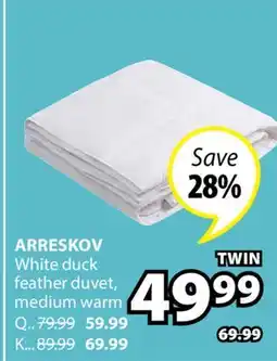 JYSK ARRESKOV White duck feather duvet offer
