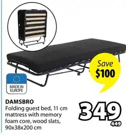 JYSK DAMSBRO Folding guest bed, 11 cm mattress with memory foam core, wood slats offer