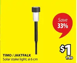 JYSK TIMO / JAKTFALK Solar stake light offer