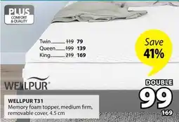 JYSK WELLPUR T31 Memory foam topper offer