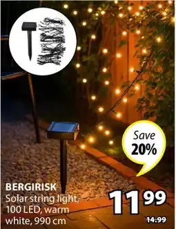 JYSK BERGIRISK Solar string light, 100 LED, warm white offer