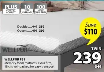JYSK WELLPUR F31 Memory foam mattress offer