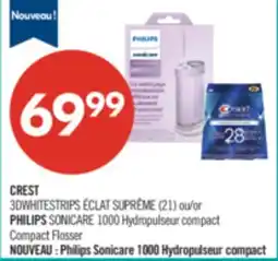Pharmaprix CREST 3DWHITESTRIPS ÉCLAT SUPRÊME (21) or PHILIPS SONICARE 1000 Compact Flosser offer