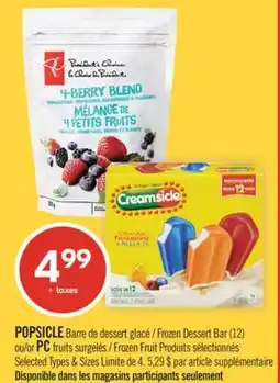 Pharmaprix POPSICLE Frozen Dessert Bar (12) or PC Frozen Fruit offer