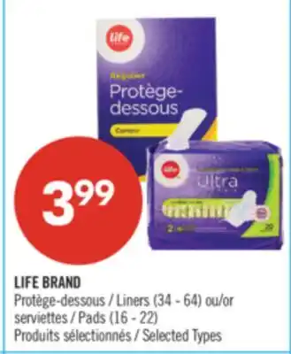 Pharmaprix LIFE BRAND Liners (34 - 64) or Pads (16 - 22) offer