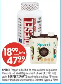 Pharmaprix SPERRI Plant-Based Meal Replacement Shake (4 x 330 ml) or PERFECT SPORTS Protein Powder offer