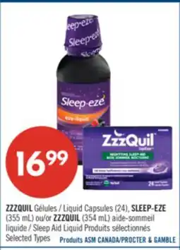 Pharmaprix ZZZQUIL Liquid Capsules (24), SLEEP-EZE (355 mL) or ZZZQUIL (354 mL) Sleep Aid Liquid offer