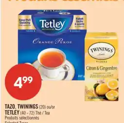 Pharmaprix TAZO, TWININGS (20) or TETLEY (40 - 72) Tea offer