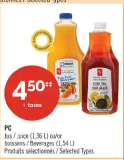 Pharmaprix PC Juice (1,36 L) or Beverages (1,54 L) offer
