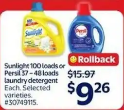 Walmart Sunlight 100 loads or Persil 37-48 loads laundry detergent offer