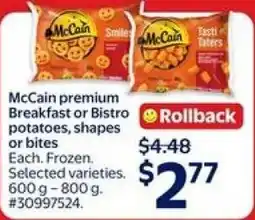 Walmart Mccain premium breakfast or bistro potatoes, shapes or bites offer