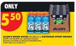 No Frills ALLEN'S DRINK BOXES or GATORADE SPORT DRINKS offer