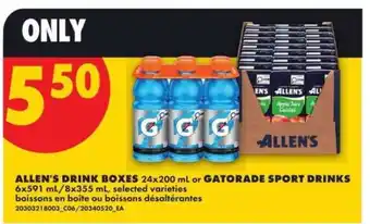 No Frills ALLEN'S DRINK BOXES or GATORADE SPORT DRINKS offer