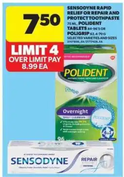 Real Canadian Superstore Sensodyne Rapid Relief or Repair and Protect Toothpaste, Polident Tablets, or Poligrip offer