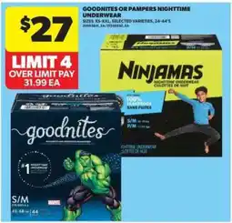Real Canadian Superstore Goodnites or Pampers Nighttime Underwear offer
