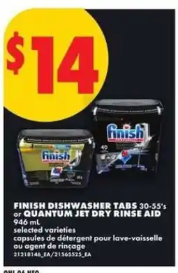 No Frills FINISH DISHWASHER TABS or QUANTUM JET DRY RINSE AID offer