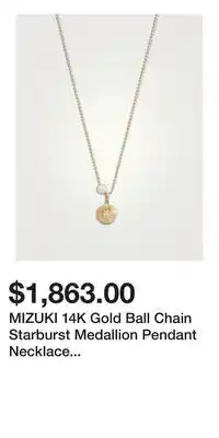 Holt Renfrew MIZUKI 14K Gold Ball Chain Starburst Medallion Pendant Necklace With Pearl And Diamond offer