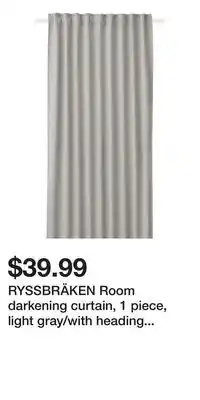 IKEA RYSSBRÄKEN Room darkening curtain, 1 piece, light gray/with heading tape offer