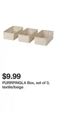 IKEA PURRPINGLA Box, set of 3, textile/beige offer