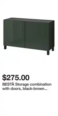 IKEA BESTÅ Storage combination with doors, black-brown Selsviken/Stubbarp/high gloss dark olive-green offer
