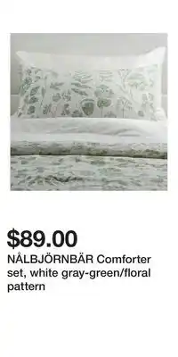 IKEA NÅLBJÖRNBÄR Comforter set, white gray-green/floral pattern offer