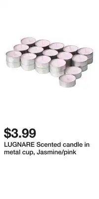 IKEA LUGNARE Scented candle in metal cup, Jasmine/pink offer