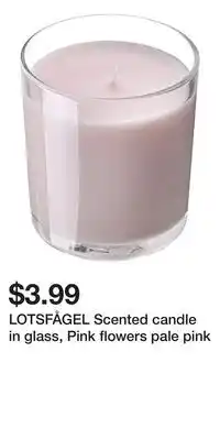 IKEA LOTSFÅGEL Scented candle in glass, Pink flowers pale pink offer