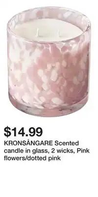 IKEA KRONSÅNGARE Scented candle in glass, 2 wicks, Pink flowers/dotted pink offer